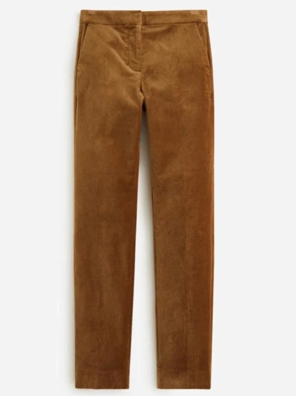J. Crew Kate Brown Cotton Blend Velvet Straight Leg Pants • Minimalist • Sz 12P